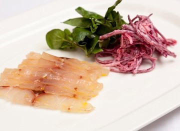 Ale Cured Sea Bass with Apple & Beetroot Salad